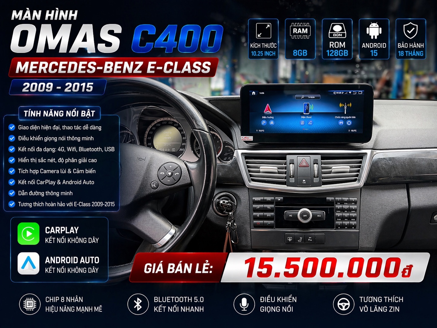 MÀN HÌNH ANDROID OMAS C400 XE MERCEDES E 2009-2015